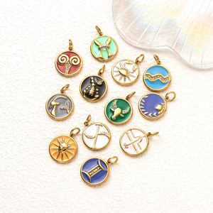 จี้เคลือบลายจักรราศี |   จี้สัญลักษณ์จักรราศีสแตนเลสสตีลชุบทอง 18K PVD สำหรับทำเครื่องประดับ DIY - Product Image 1