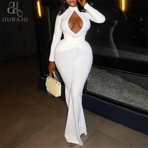 Tuta Intera <span class=keywords><strong>Elegante</strong></span> da <span class=keywords><strong>Donna</strong></span> con Maniche Lunghe, Dettagli Traforati, Vita Alta e Pantaloni a Zampa - Product Image 1