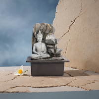 Fontaine extérieure de bouddha assis avec LED, méditation zen, décor de jardin/patio/arrière-cour