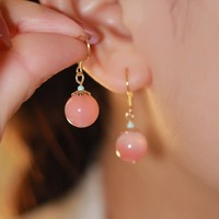 Anting-anting liontin merah muda gaya istana Cina antik berlapis perak perhiasan wanita hadiah pesta pemasok grosir massal