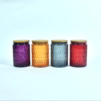 Vente en gros de pots à bougies aromatiques en verre givré coloré avec couvercle en fer ou en bambou pour la décoration de la maison DIY