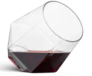 Bicchiere da vino senza stelo in plastica senza stelo di alta qualità resistente alle cadute in PET con bordo dorato