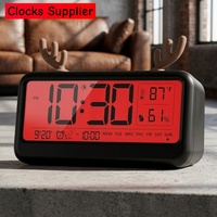 Horloge de table intelligente avec thermomètre-hygromètre, calendrier, veilleuse et réveil pour enfants, en plastique, fonctionne à piles