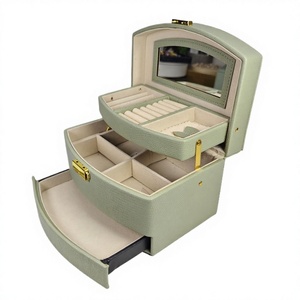 Caja Organizadora de Joyas Verde Menta con Espejo Incorporado, Estuche de Almacenamiento de 3 Niveles con Compartimentos, Regalo Perfecto para Niñas - Product Image 3