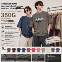 T-shirt en coton épais 350g, effet vintage, motif personnalisé, streetwear oversize, coupe carrée, déchiré, pour homme