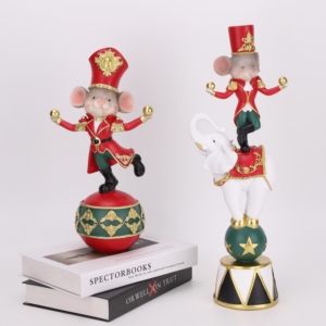 Ensemble de trois figurines en résine Redeco Vintage <span class=keywords><strong>Circus</strong></span> Mouse Acrobat, décoration d'intérieur rouge, cadeau, vente en gros, logo personnalisé - Product Image 4