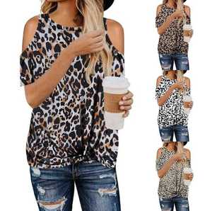 Nouveau T-shirt en <span class=keywords><strong>toile</strong></span> respirant et écologique à imprimé léopard pour femmes, style européen et américain, vente chaude - Product Image 2