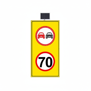Panneau de signalisation routière réfléchissant à énergie solaire 100 x 175 cm – Attention : Interdiction de dépassement et limitation de vitesse à 70 km/h pour utilisation routière - Product Image 2
