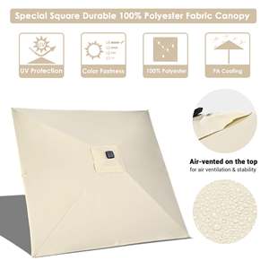 Parasol de jardin carré 9x9 pieds à énergie solaire avec éclairage LED, 8 baleines, manivelle inclinable, port USB et revêtement PA - Product Image 6