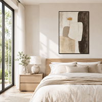 Peinture murale abstraite neutre vintage, art géométrique minimaliste, peinture à l'huile faite à la main sur toile texturée, œuvre d'art moderne, taille personnalisée, luxe