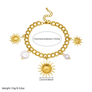 Gold Plated Sun Charm Bracelet Geometric Zinc Alloy Unisex Jewelry B1815 - Product Image 4