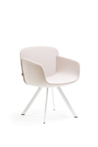 Fauteuil de bureau Viva minimaliste en cuir PU blanc, dossier bas, quatre pieds, base métallique elliptique, structure en bois, accoudoirs fixes, mousse - Product Image 4