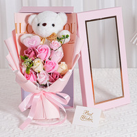 Bouquet de roses artificielles réalistes en forme de savon, boîte cadeau ours en peluche, roses parfumées préservées, cadeau pour la Saint-Valentin, la fête des mères, un anniversaire, une remise de diplôme