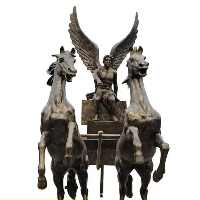 Artigianato in metallo per esterni a grandezza naturale uomo statua di cavalli in rame arabia scultura in bronzo sculture di cavalli alati