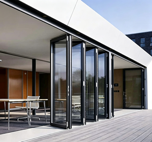 Système de <span class=keywords><strong>porte</strong></span> coulissante accordéon moderne, robuste et imperméable, portes pliantes en aluminium à double vitrage avec poignées - Product Image 2