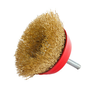 Spazzola a tazza industriale con gambo da 75 mm, in filo d'acciaio ondulato placcato rame, per smerigliatrice angolare, per la rimozione della ruggine e la sbavatura - Product Image 4