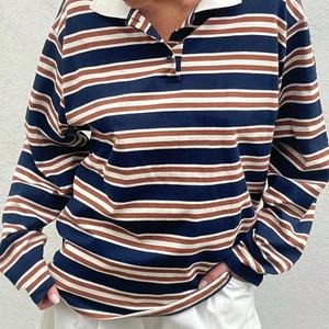 เสื้อยืดรักบี้คอวีลายทางผ้าฝ้าย 100% หนัก 280 GSM แขนยาว ทรงหลวม สไตล์สตรีทแวร์ ยูนิเซ็กซ์ รับผลิตแบบ OEM เสื้อยืดผู้ชาย - Product Image 3