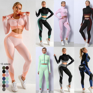 Ropa deportiva para correr, entrenamiento, Sujetador deportivo de tres piezas sin costuras, pantalones de manga larga, mallas, conjunto de gimnasio Fiess, ropa de deporte, sin costuras, ropa de deporte, ropa de deporte, 2 unidades - Product Image 1