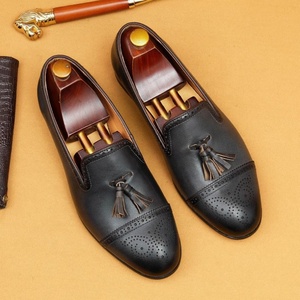 Mocassins en cuir à bout rond, à enfiler, avec pompons, respirants, toutes saisons, pour hommes - Product Image 2