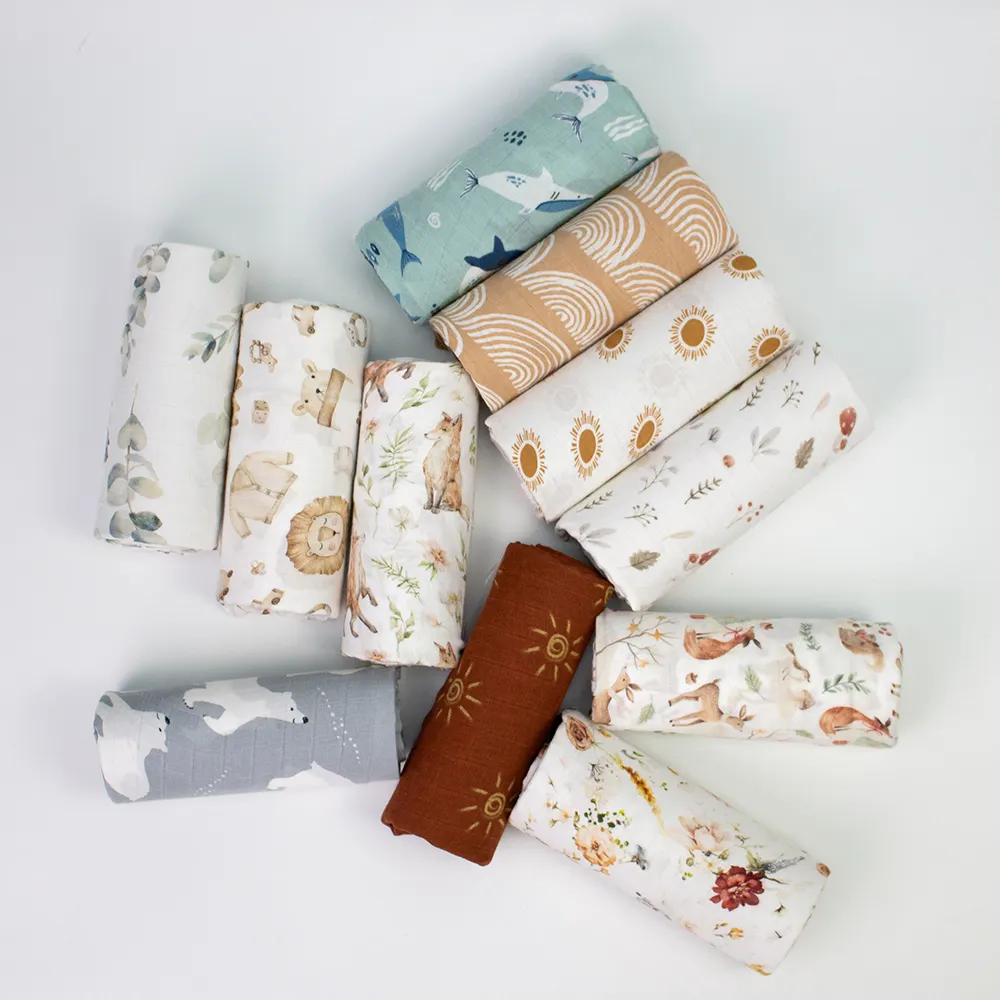 Couverture d'emmaillotage numérique personnalisée pour nouveau-né en coton biologique bambou couverture de réception en tricot été bébé mousseline