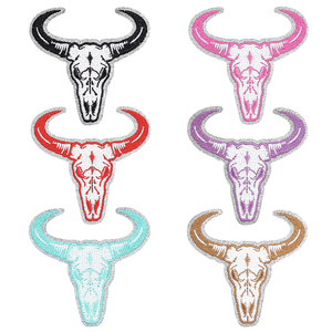 Bull Skull Embroidered Iron On Applique Patch Set - Product Image 1