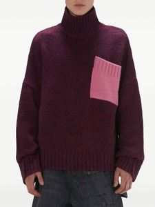 Pull à col haut personnalisé pour hommes, pull coupe ample, poche plaquée à couleurs bloquées, pull-over en laine surdimensionné pour hommes - Product Image 2