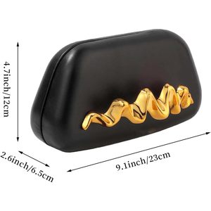 Women Wavy Metal Handle Clutch <b>Purse</b> PU Leather Evening Bag Family Gathering Formal Handbag with Removable Chain - Product Image 5