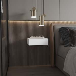 White <b>Wall</b>-Mounted Floating Nightstand For Bedroom Modern Minimalist Design - Product Image 1