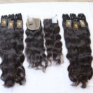 Wholesale High Quality Indian Temple Wefted Vietnamese Raw <b>Human</b> <b>Hair</b> <b>Extensions</b> Curly Wavy HD Swiss Lace Closure Loose Deep - Product Image 1