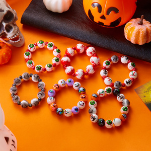 Accessori Classici di Halloween: Braccialetto con Perline in Legno Stampate con <span class=keywords><strong>Occhi</strong></span> Insanguinati, Collana con Ragno Malvagio e Pipistrello per Uomo e Donna - Product Image 3