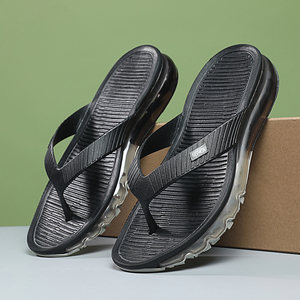 FASHION Women's Open Toe Flip Flops Solid Black PU Upper EVA Midsole Rubber Outsole Anti-Slippery Air Cushion Summer <b>Slides</b> - Product Image 4
