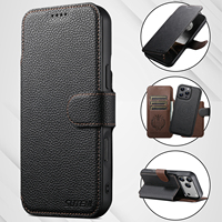 Étui de téléphone à rabat avec support magnétique et chargement sans fil, texture litchi en PU, personnalisé, directement de l'usine OEM/ODM, pour la série Apple