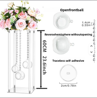 Support à fleurs haut de gamme en acrylique transparent avec chaîne en cristal et globes en verre pour bougies, centre de table de mariage pour décoration de jardin et de banquet
