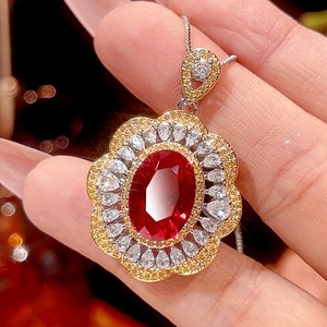 Wholesale Eco-friendly Copper Gold Plated Jewelry <b>Set</b> for <b>Women</b> 10*14mm Blue Cubic Zirconia Vintage Pendant <b>Ring</b> Matching <b>Set</b> - Product Image 4