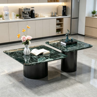 Table basse en marbre vert, pour salon, bureau, table centrale durable avec plateau en marbre