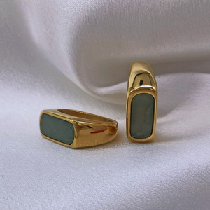 Geometric Square <b>Ring</b> 18K Gold Plated <b>Titanium</b> Steel Imitation Jade Bezel Setting Unisex Fashion Jewelry Gift - Product Image 4