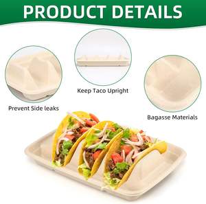 חד פעמי <span class=keywords><strong>taco</strong></span> compostable כדי ללכת תיבת סוכר קנה סוכר takeway מחזיק טאקו עם מכסה - Product Image 3