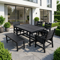 Meubles de patio extérieurs en HDPE de qualité commerciale, vente en gros, ensemble de salle à manger moderne pour hôtel et restaurant avec banc et fauteuils