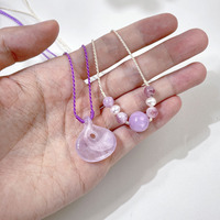 Collier en perles d'eau douce de kunzite naturelle, avec pendentif goutte en jade violet, collier en corde perlée artisanale, cadeau de Saint-Valentin