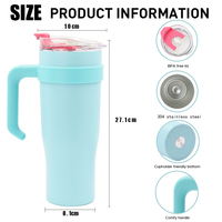 Gobelet isotherme en acier inoxydable de 40 oz, anti-fuite, sans BPA, avec poignée, paille métallique réutilisable, pour le bureau (vente en gros)