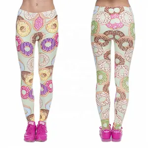 Factory Customize Donut Print 92% Polyester 8% Spandex Running Sports Women Leggings