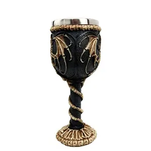 Nhựa Skeleton Bay Rồng Skull Cup Thiết Kế Sáng Tạo Thép Không Gỉ Cốc Bảng Trang Trí 3D Cổ Điển Thời Trung Cổ Rượu Vang Cup Quà Tặng