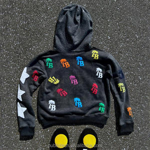 Sweats à capuche personnalisés en coton éponge français d'usine pour hommes unisexe surdimensionné poids lourd sérigraphie sweat à capuche bouffant zippé - Product Image 2