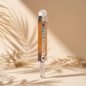 Bâton de guérison des chakras en quartz doré aventurine, motif 7 chakras, pierre précieuse artisanale Feng Shui, pierre semi-précieuse fabriquée à la main, Gujarat - Product Image 5
