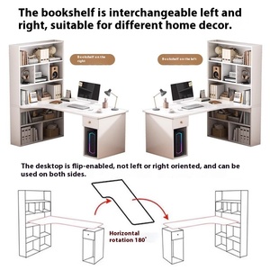 Bàn làm việc gỗ hình chữ L hiện đại, thiết kế tùy chỉnh, có giá sách, bàn máy tính văn phòng tại nhà, kệ lưu trữ, bền chắc - Product Image 6