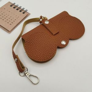 Manufacturer Custom logo Simple Fashion Storage <strong>Sunglasses</strong> Case Portable Retro Handmade PU Leather Glasses <strong>Bag</strong> <strong>with</strong> Strap Chain - Product Image 5
