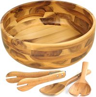 Ensemble de bols à salade en bois d'acacia avec ustensiles Grand bol de service pour légumes