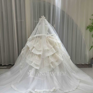 Lsoy060 Luxury Ivory 3D Rose Ruffled <b>Wedding</b> Dress Beaded Bodice Tulle Ball Gown Veil Bridal Made To Measure Jancember - Product Image 6