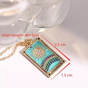 极简主义珠宝新款镀金日月星锆石吉祥塔罗搪瓷吊坠女士项链 - Product Image 2