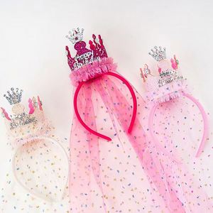 Vendita calda per bambini Happy Birthday fascia per capelli in pizzo accessori per capelli per bambine Party principessa velo corona copricapo - Product Image 1